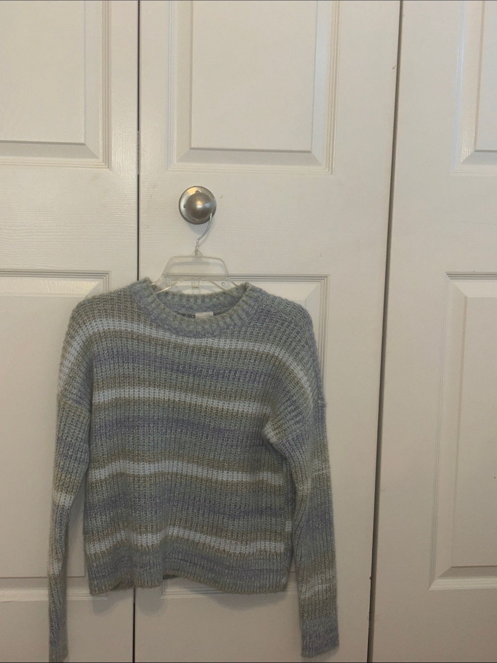 abercrombie kids Gray and Blue Striped Crewneck Sweater
